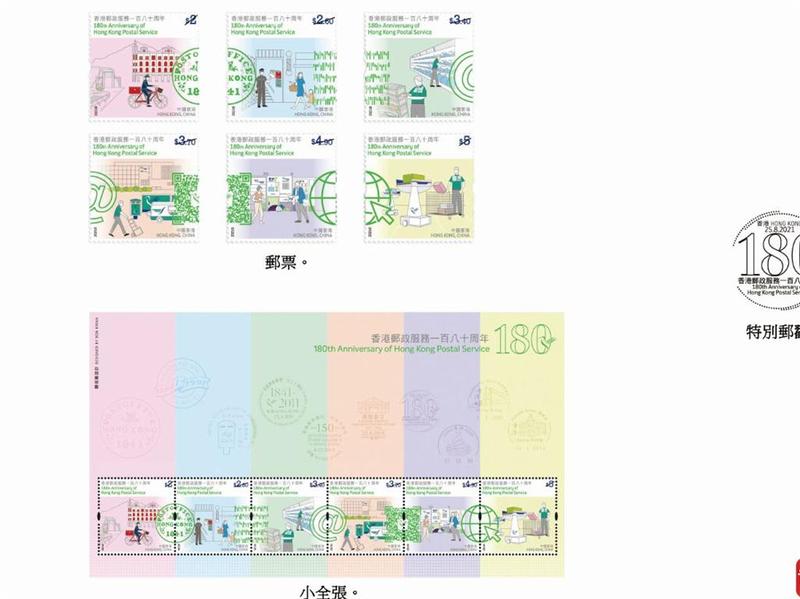 香港发行邮政服务180周年纪念邮票