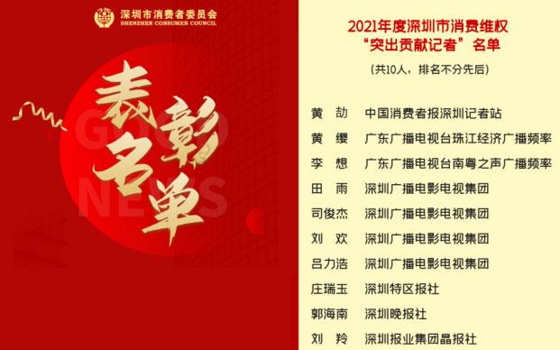 ?2021年度深圳市消费维权“突出贡献记者”表彰名单公布