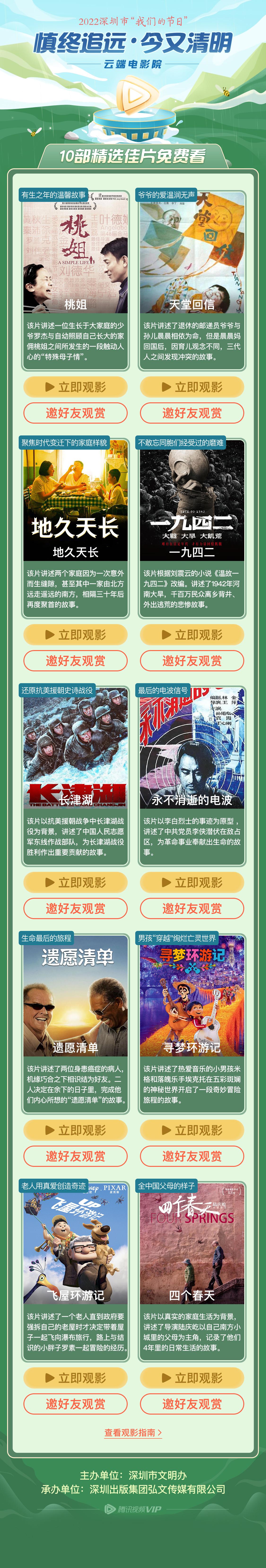2022深圳市“我们的节日·清明”：云端电影院来了，《长津湖》等10部佳片免费看