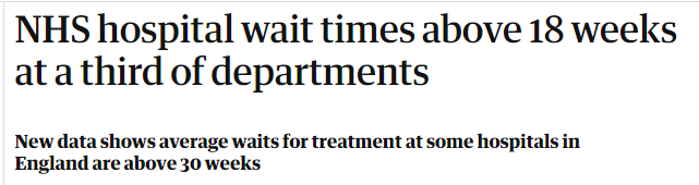 床位不足、人员短缺、手术被取消……近40%英国公立医院科室治疗等待时间超18周