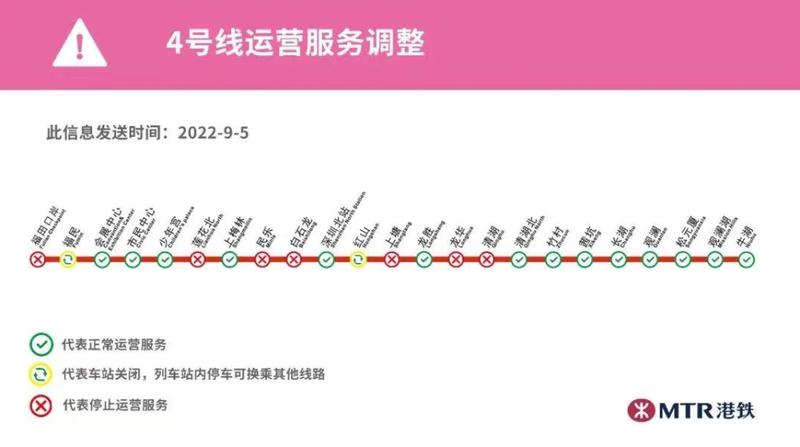 2022年9月5日起，深圳地铁4号线运营做出调整