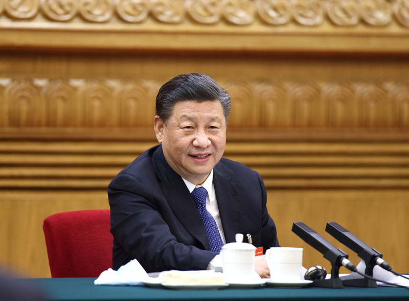 2021年3月5日，习近平总书记参加十三届全国人大四次会议内蒙古代表团的审议。