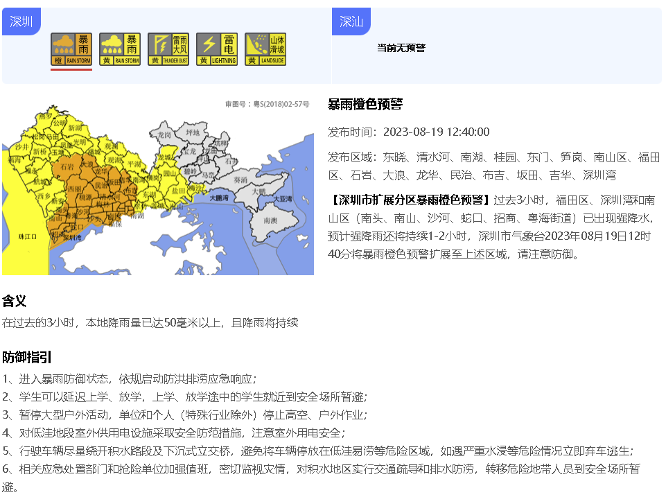 雨雨雨！深圳分区橙色、黄色暴雨预警发布 五个气象预警信号生效中
