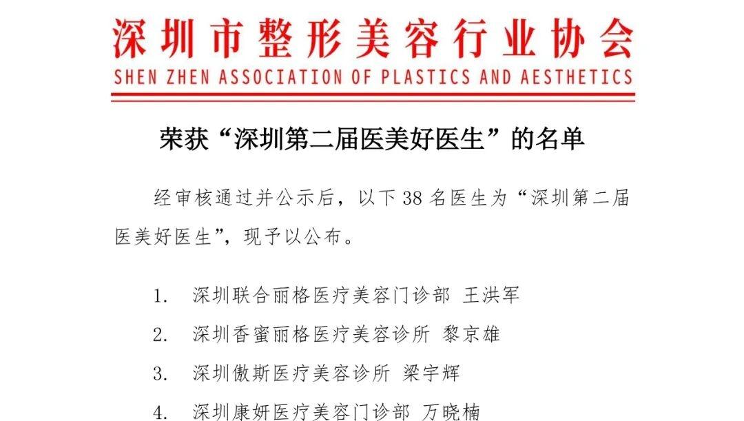 “深圳第二届医美好医生”名单公布