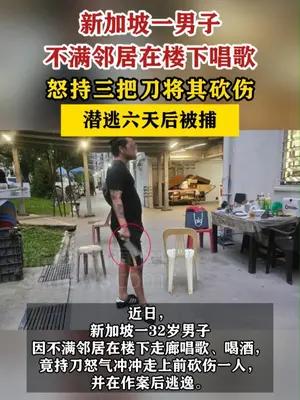 新加坡一男子不满邻居楼下唱歌，怒持三把刀将其砍伤