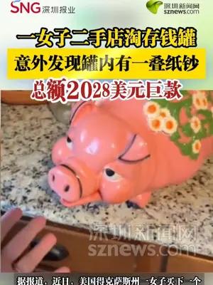 一女子二手店淘存钱罐，意外发现罐内有2028美元巨款