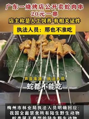 广东一烧烤店公开售卖蛇肉串