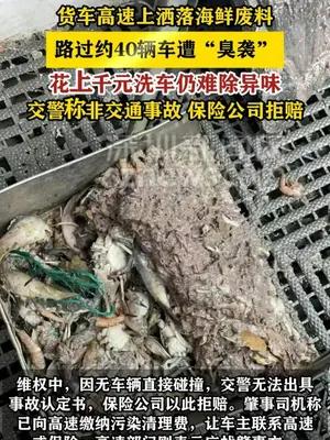 货车高速上洒落海鲜废料，路过约40辆车遭“臭袭”