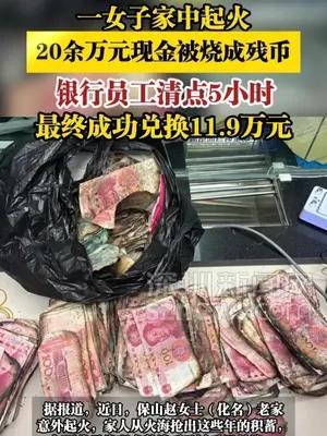 女子20余万元现金意外被烧成残币