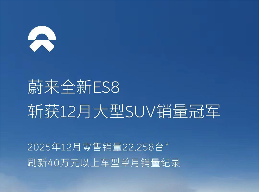 2025年12月零售销量22258台 全新ES8斩获大型SUV销量冠军