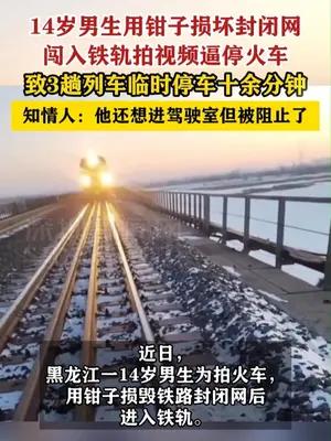 14岁男生为拍视频闯入铁轨逼停火车
