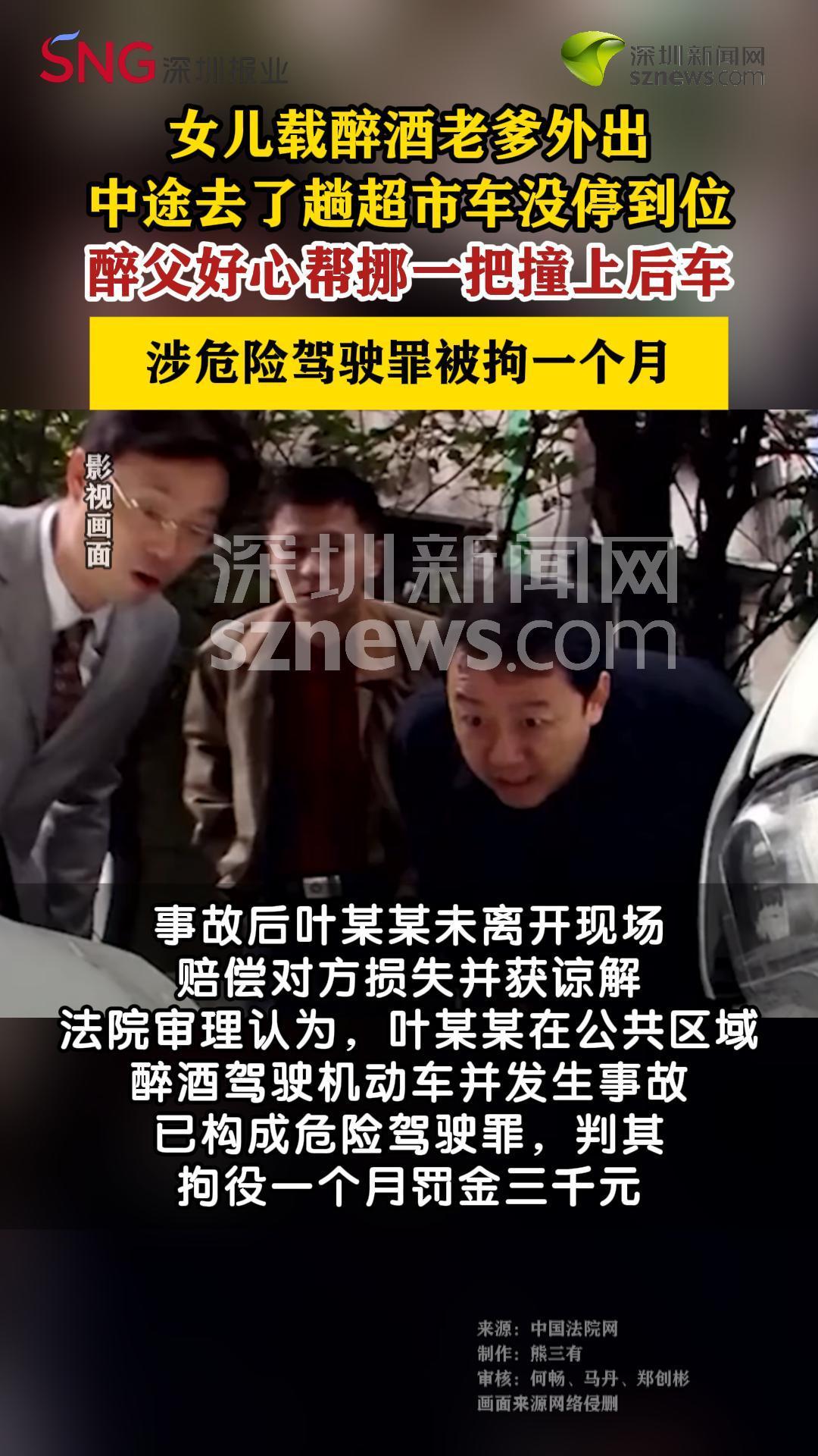 女儿购物去了醉汉父亲帮挪车撞后车被判拘役