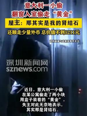 意大利一小偷翻窗入室偷走两小块肾结石