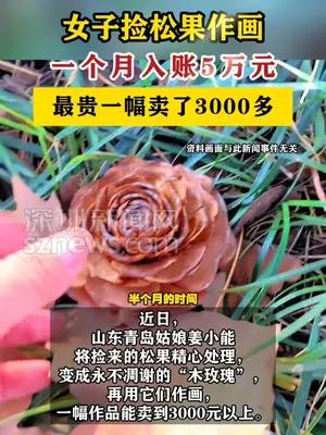 女子捡松果作画月入5万