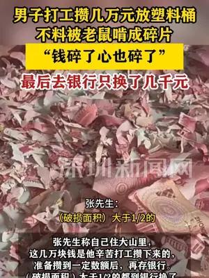 男子打工攒几万元放塑料桶被老鼠啃成碎片