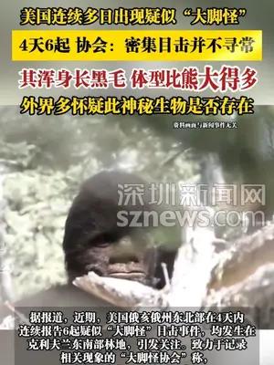 美国连续多日出现疑似“大脚怪”，4天6起目击事件