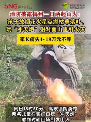 梅州两起未成年人玩烟花引发山火，监护人赔偿超19万