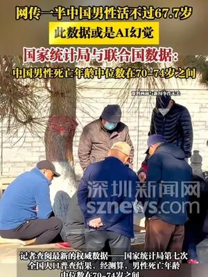 网传一半中国男性活不过67.7岁，此数据或是AI幻觉