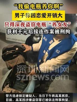 男子称因恋爱开销大偷电瓶“养女友”被刑拘