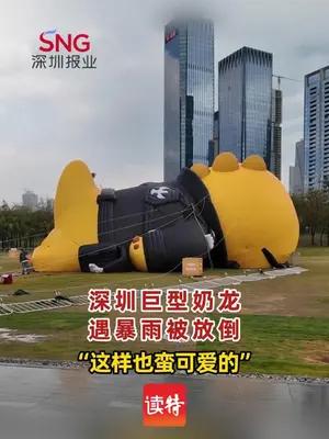 深圳巨型奶龙遇暴雨被放倒