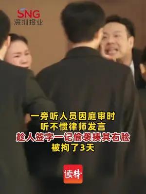 旁听人员不满律师发言，趁其签字时偷袭被拘三天