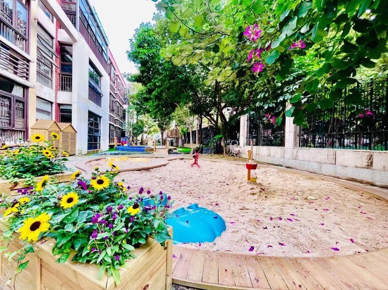12布吉街道怡瑞幼儿园:春归蔚蓝的天空,春风拂面喜开花宽阔的操场上