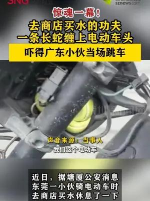 广东一电动车惊现长蛇，小伙当场跳车
