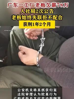 广东一工厂老板欠薪78万失联，获刑1年2个月