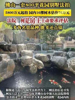 佛山一套800平花园别墅法拍，5800万元起拍 园内16棵树木估价76万元