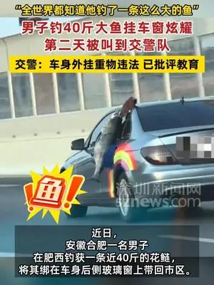 男子钓40斤大鱼挂车窗炫耀第二天被叫到交警队