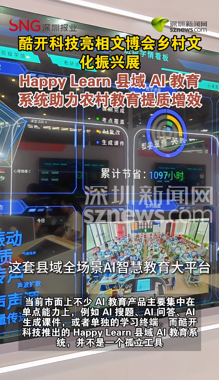 酷开科技亮相文博会 Happy Learn 县域AI教育系统助力农村教育提质增效