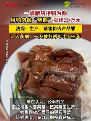 2人用鸭肉做烧鹅卖出29万元获刑
