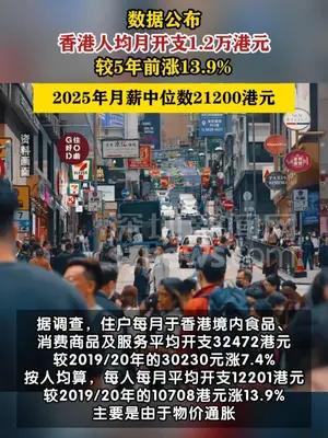 香港住户人均月开支12201港元