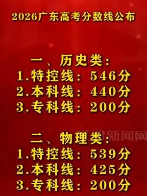 2026广东高考分数线公布