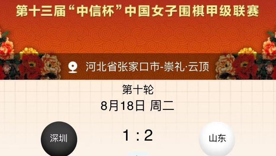 女子围甲第十轮深圳宝安队1比2不敌山东平原桃花开队