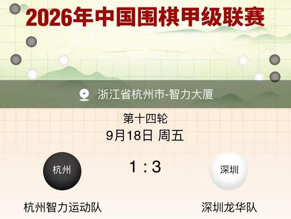 深圳龙华队跻身围甲八强 第十四轮3:1胜杭州智力运动队