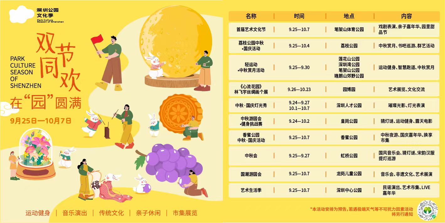双节同欢，在“园”圆满！深圳公园推出50余项主题活动
