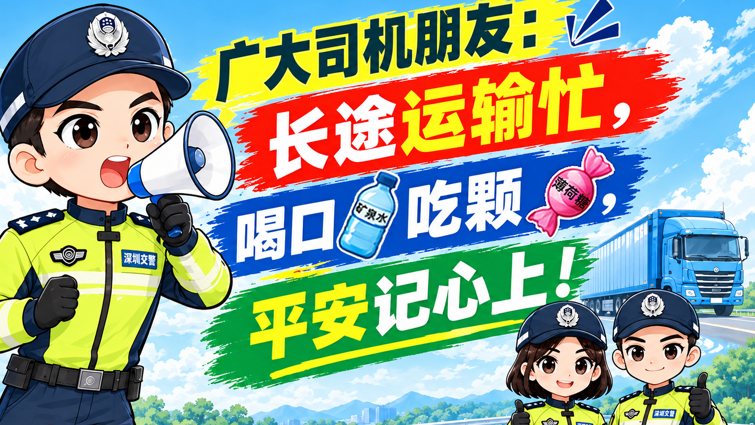 深圳交警推出“123提神套餐”：送水送糖送安全提示 暖心守护长途夜路